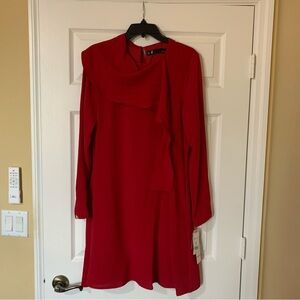 NWT Leslie Fay Long Sleeve Drape Neck‎ Red Mini Dress Size 10 Party Cocktail